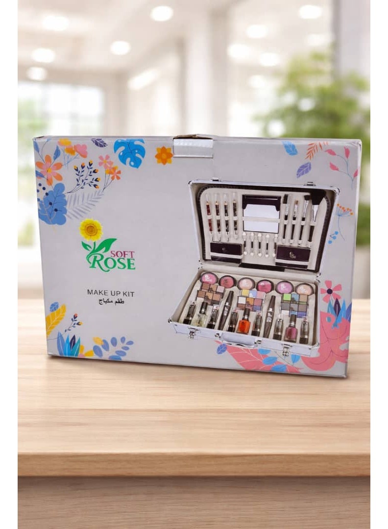 Soft Rose Complete Makeup Kit (Large Size) - Professional Aluminum Case Comprehensive Face, Eyes & Lips - Luxury Beauty Set with Mirror & Applicators - Image 3